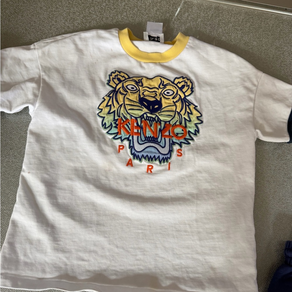 Kenzo Kids White Tee with Colorful Tiger Design